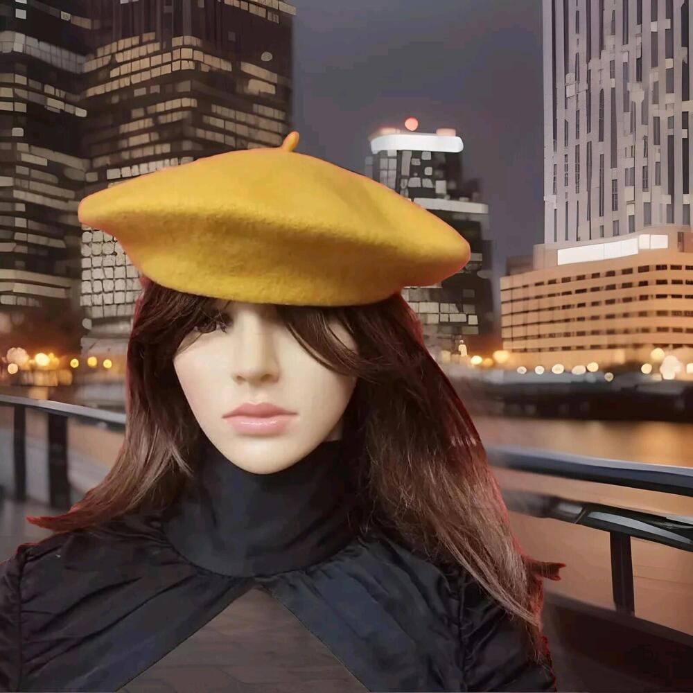Monnalisa, Beret Wool Yellow Women's Hat Size 54 CIRCUNFERENCE 21" #C1
